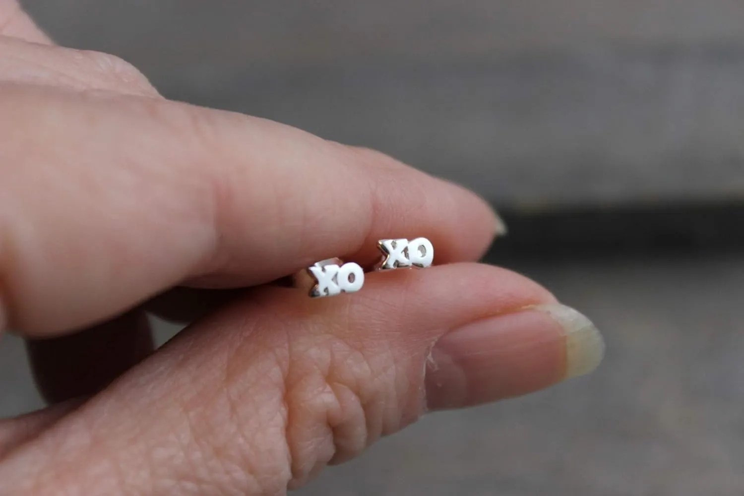 XO Sterling Silver Word Text Stud Earrings - Minimalist Nordic Design - Gift for Women & Girls - Handmade Jewelry Gift Ideas - Birthday Valentine's Mother's Day Gift