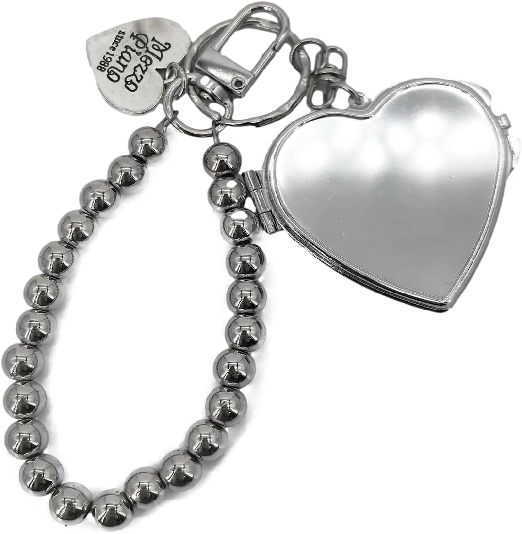 Y2K Keychain Wristlet Bag Charms Aesthetic Keychain Clip Silver Bead Chain Car Key Chain Purse Charms For Handbags Heart Mirror Pendant Key Chains Women Cute Keychain Accessories Purse Accessories