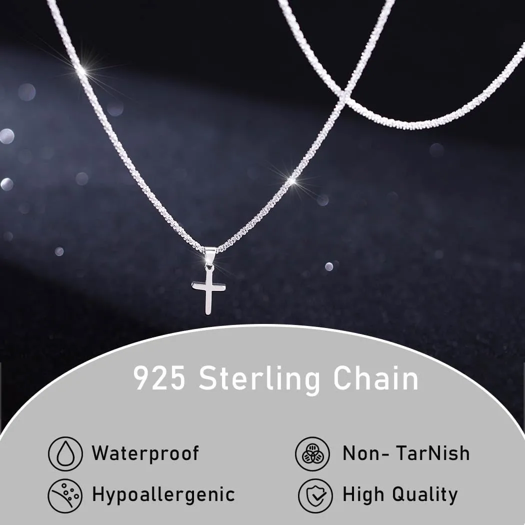 Yalice 925 Sterling Silver Sparkly Necklace Layered Dainty Chain Necklace Silver Cross Pendant Paperclip Necklaces Waterproof Minimalist Jewelry Gifts