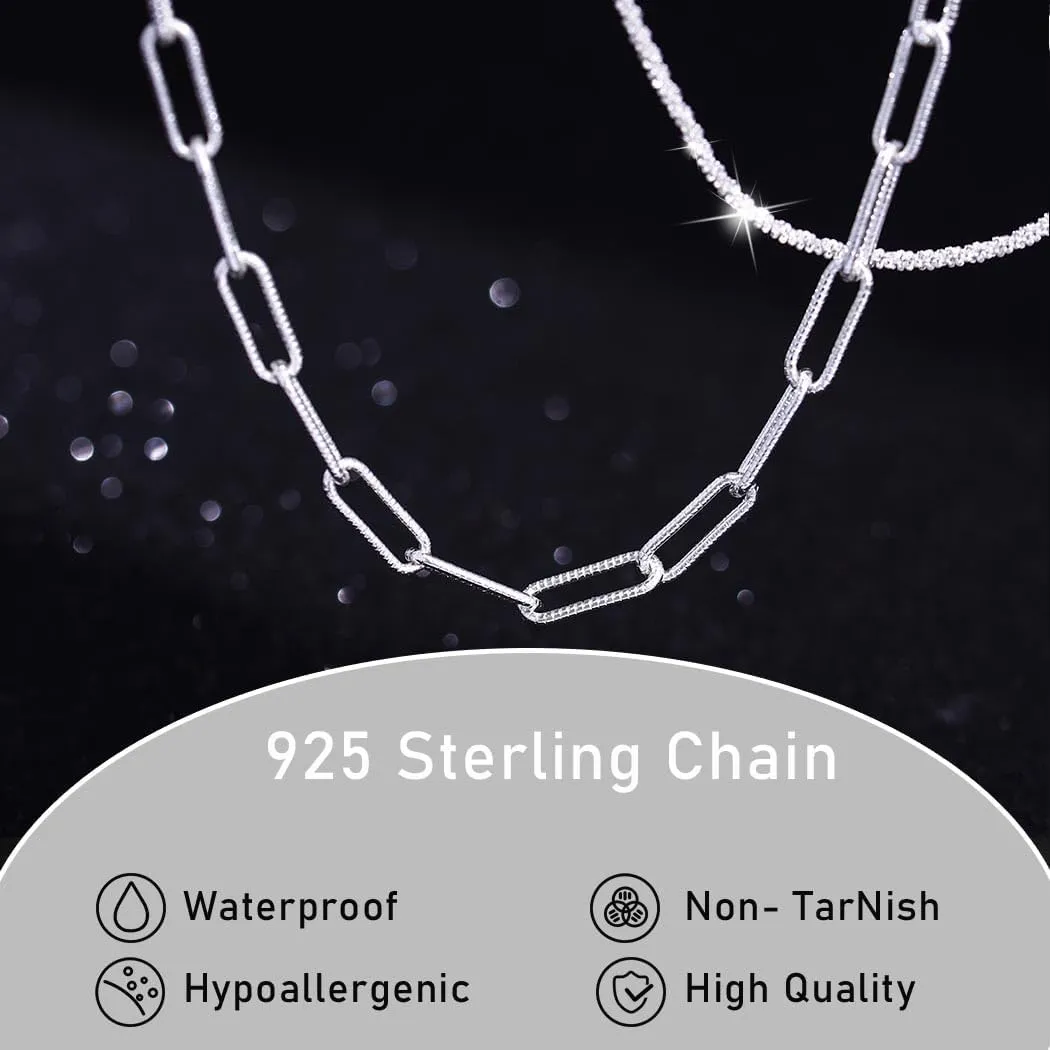 Yalice 925 Sterling Silver Sparkly Necklace Layered Dainty Chain Necklace Silver Cross Pendant Paperclip Necklaces Waterproof Minimalist Jewelry Gifts