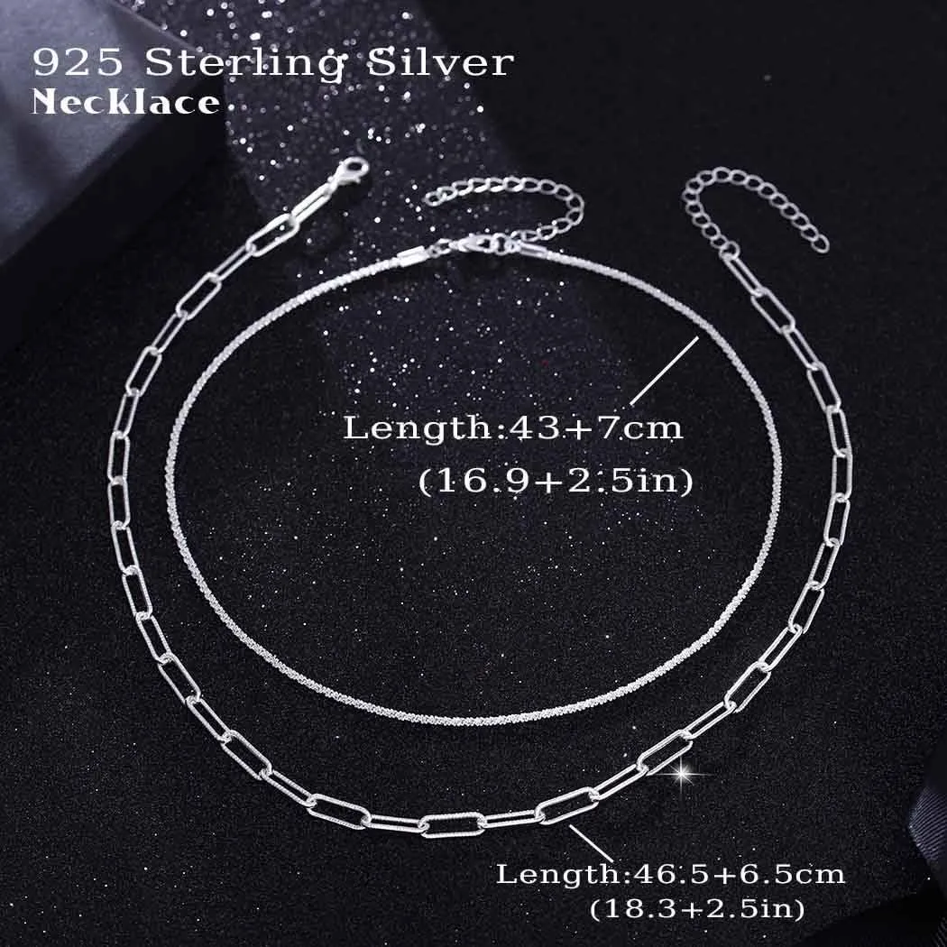Yalice 925 Sterling Silver Sparkly Necklace Layered Dainty Chain Necklace Silver Cross Pendant Paperclip Necklaces Waterproof Minimalist Jewelry Gifts