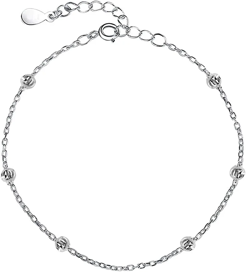 YALLNASL 925 Sterling Silver Ankle Bracelet for Women Adjustable Bead Ankets Bracelets for Women Adults Satellite Anklet Beach Bracelets Link Chain Bracelet