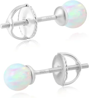 YAMI Opal Stud Earrings with Screw Back for Women,S925 Sterling Silver Plated with 18K White Gold, Gemstone Cartilage Earrings October Birthstone, Hypoallergenic Jewelry Gifts, 6MM