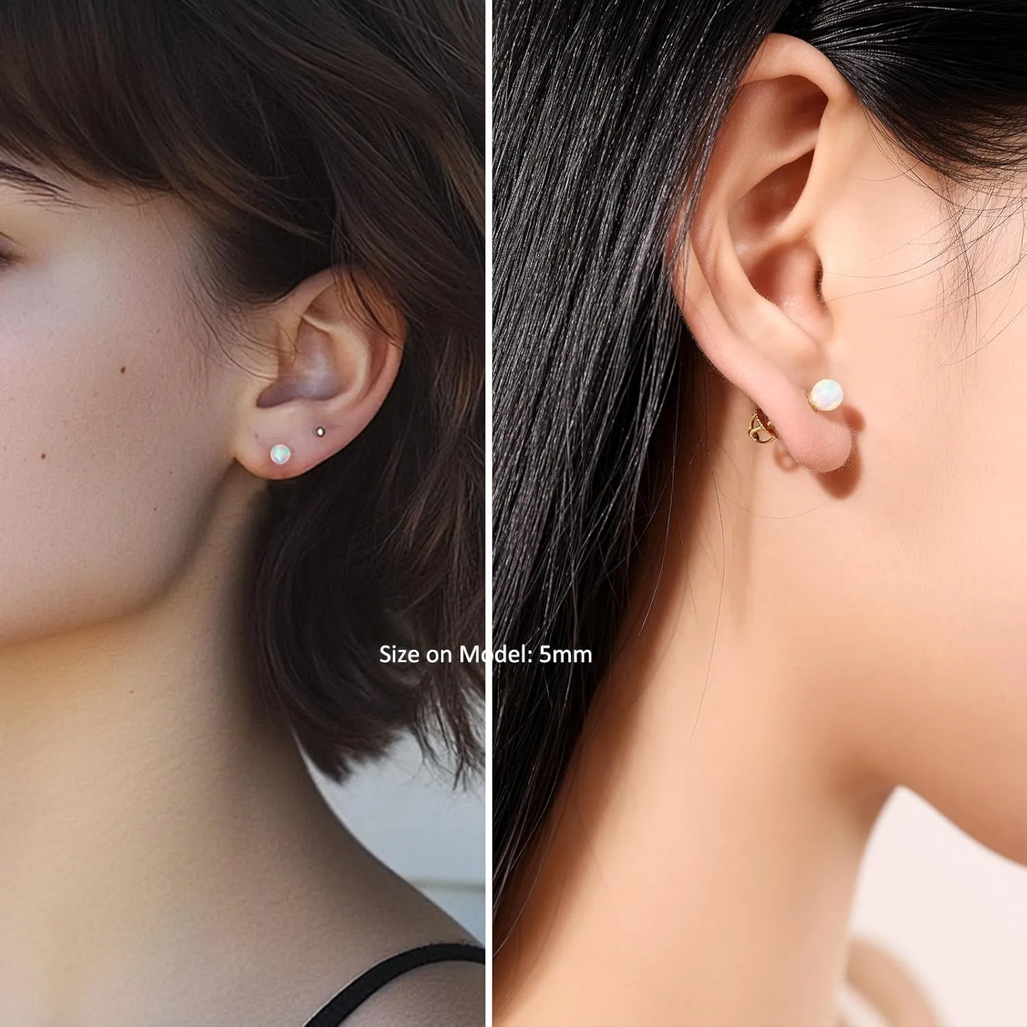 YAMI Opal Stud Earrings with Screw Back for Women,S925 Sterling Silver Plated with Gold, Gemstone Cartilage Earrings October Birthstone, Hypoallergenic Jewelry Gifts, 3-6mm