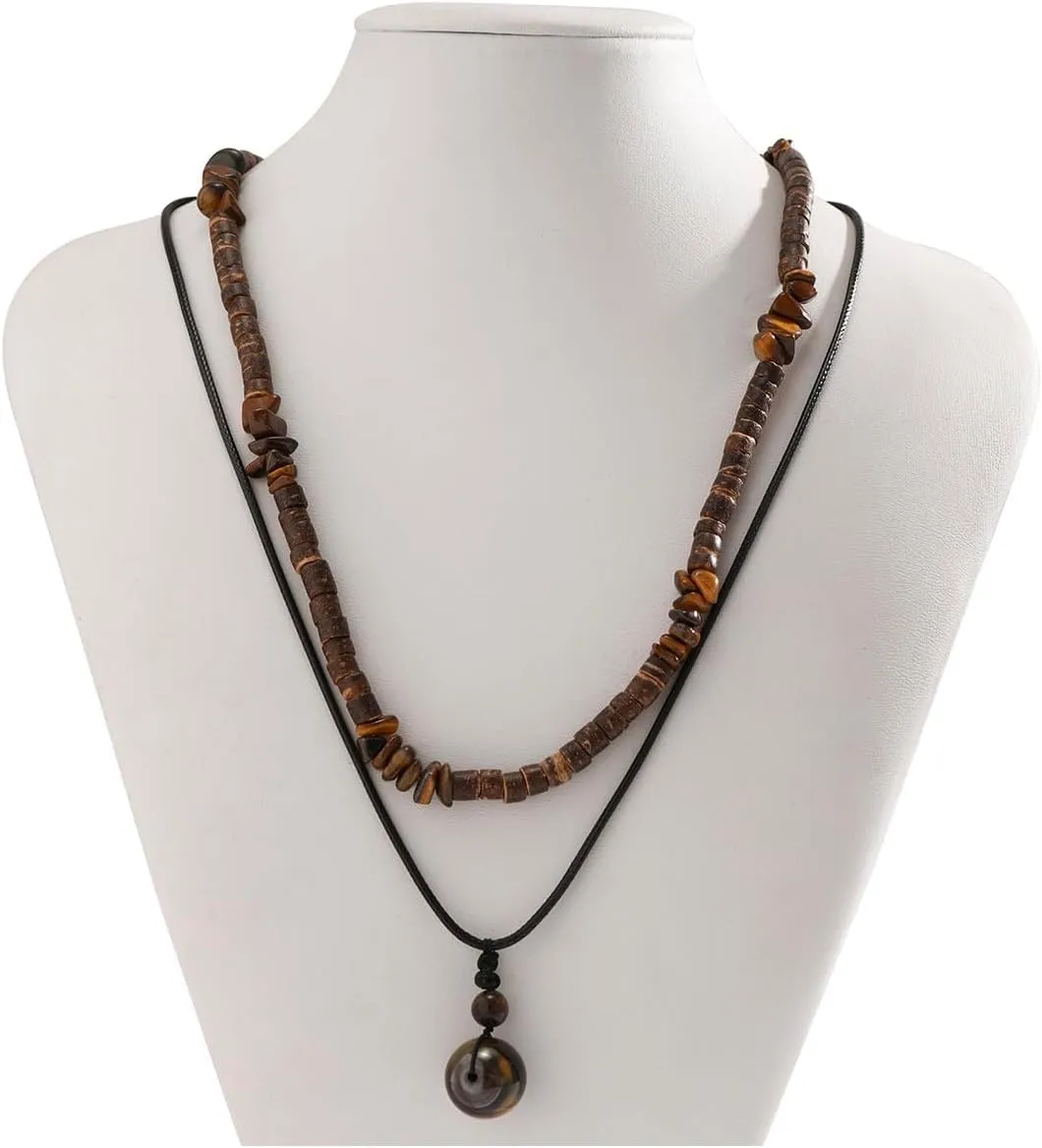 YANCHUN Necklace for Men Chains Puka Shell Black Beaded Necklaces Beach Seashell Necklace Jewelry for Men Birthday Father Day Gifts for Dad Husband