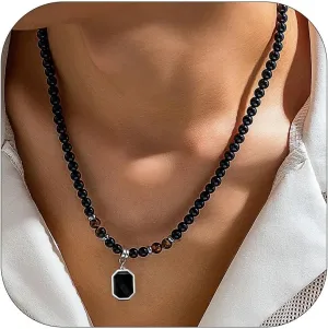 YANCHUN Necklace for Men Chains Puka Shell Black Beaded Necklaces Beach Seashell Necklace Jewelry for Men Birthday Father Day Gifts for Dad Husband