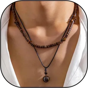 YANCHUN Necklace for Men Chains Puka Shell Black Beaded Necklaces Beach Seashell Necklace Jewelry for Men Birthday Father Day Gifts for Dad Husband