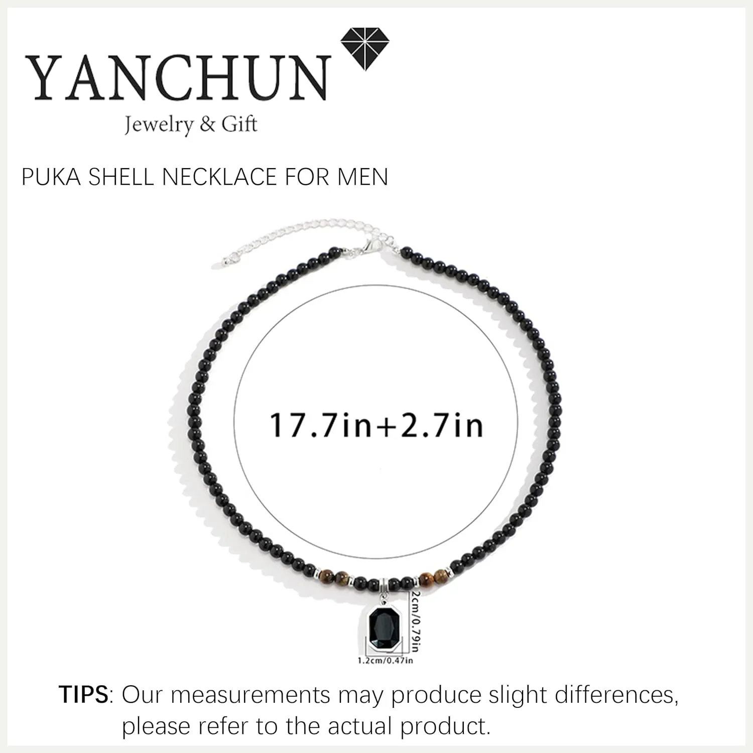 YANCHUN Necklace for Men Chains Puka Shell Black Beaded Necklaces Beach Seashell Necklace Jewelry for Men Birthday Father Day Gifts for Dad Husband