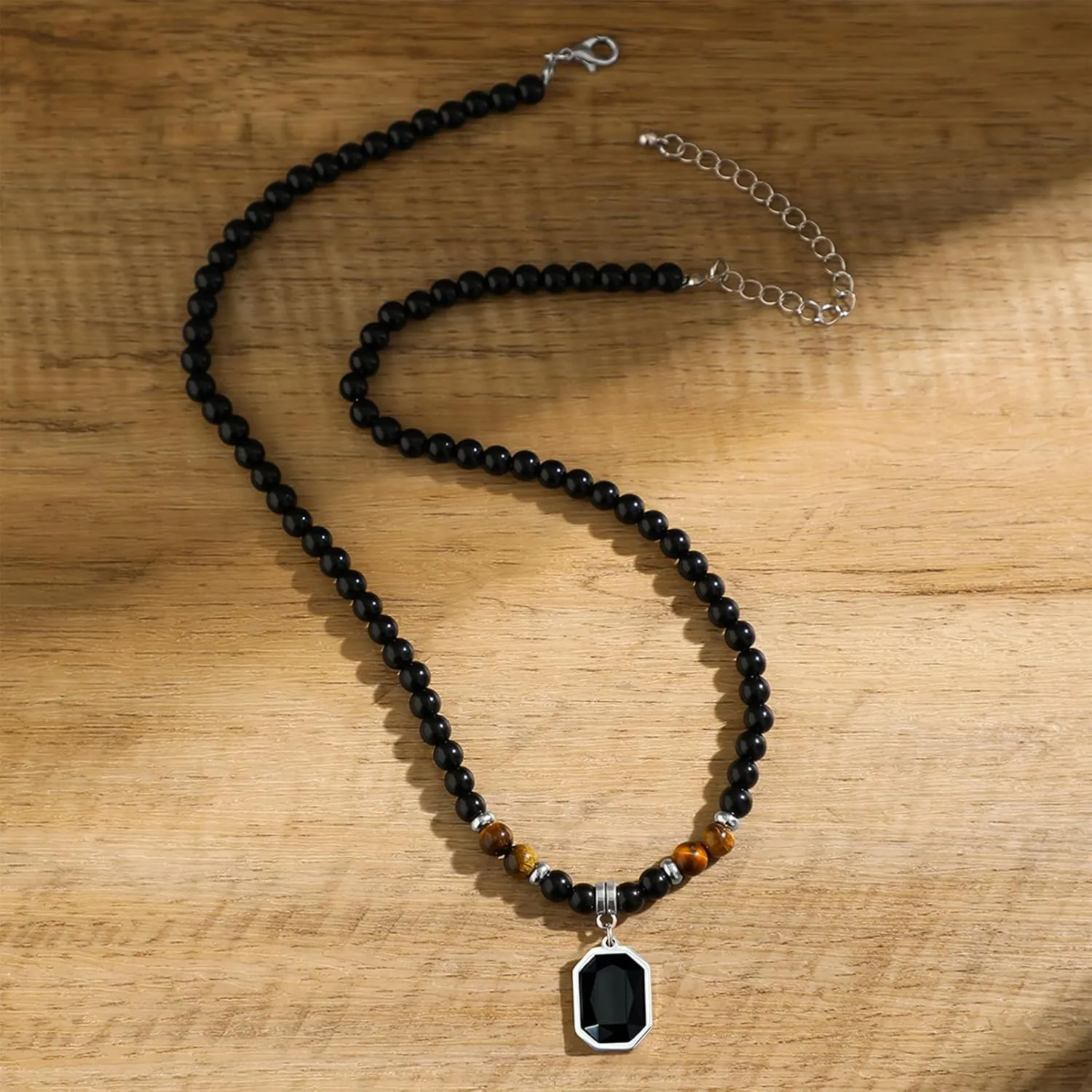 YANCHUN Necklace for Men Chains Puka Shell Black Beaded Necklaces Beach Seashell Necklace Jewelry for Men Birthday Father Day Gifts for Dad Husband