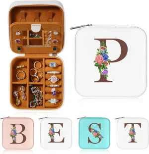 Yesteel Initial Small Travel Jewelry Case, Travel Portable Jewelry Box for Rings Earrings Necklace Bracelet Organizer Storage Holder Boxes With Mirror Initial P