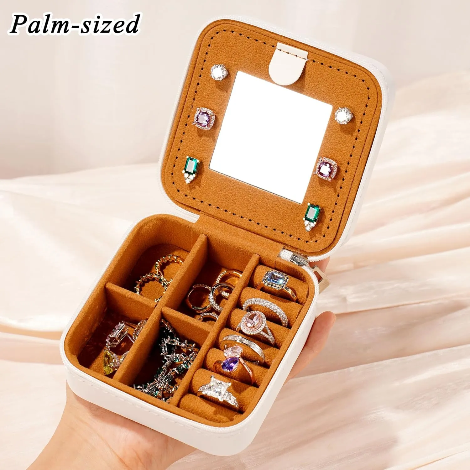 Yesteel Initial Small Travel Jewelry Case, Travel Portable Jewelry Box for Rings Earrings Necklace Bracelet Organizer Storage Holder Boxes With Mirror Initial P