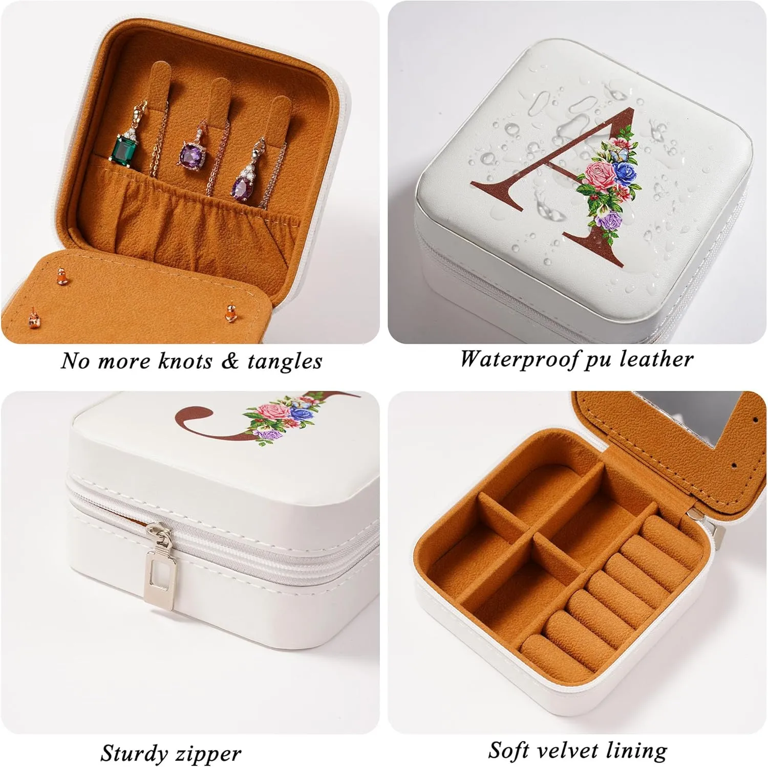 Yesteel Initial Small Travel Jewelry Case, Travel Portable Jewelry Box for Rings Earrings Necklace Bracelet Organizer Storage Holder Boxes With Mirror Initial P