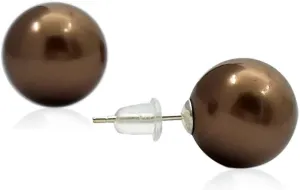 YING LAN 925 Sterling Silver Simulated Shell Pearl Earrings for Women,Classic Round Large Ear Studs