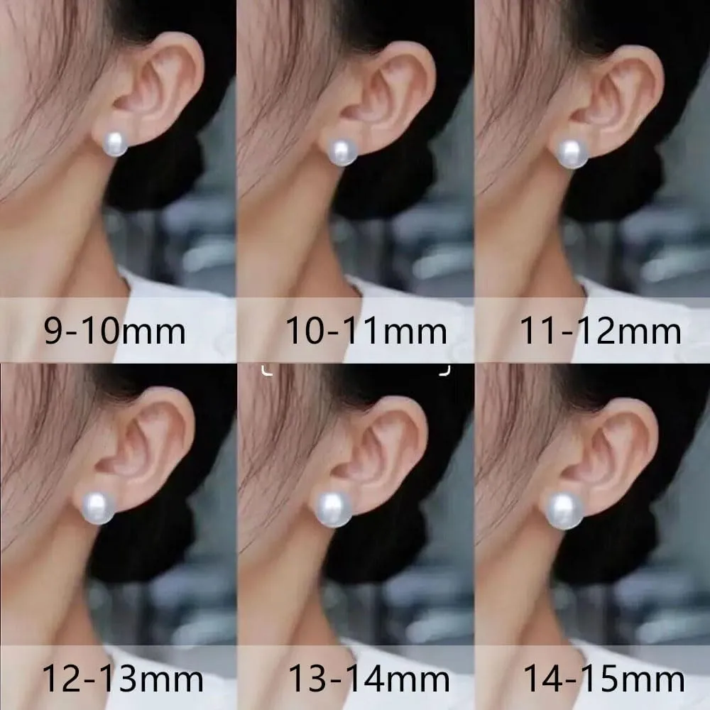 YING LAN 925 Sterling Silver Simulated Shell Pearl Earrings for Women,Classic Round Large Ear Studs