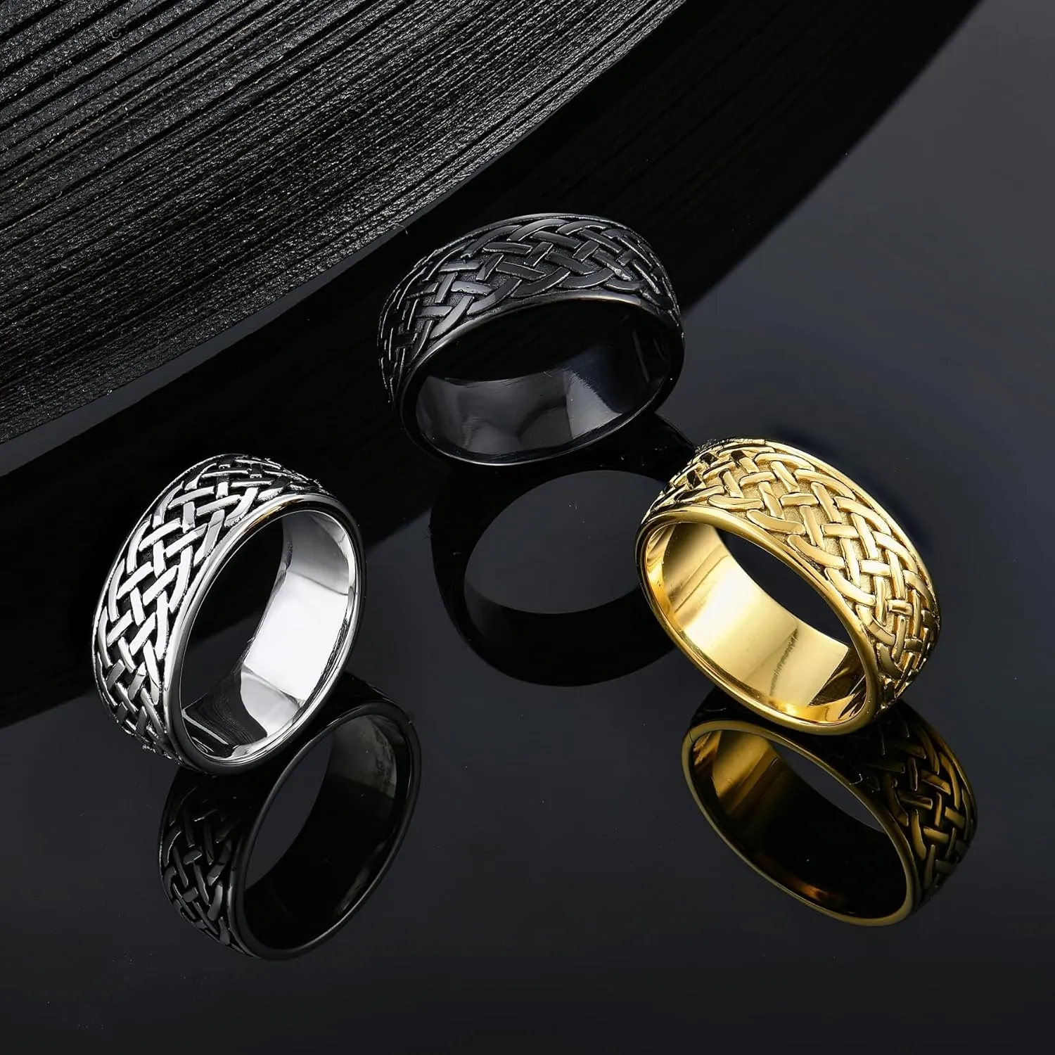 YL Men's Twisted Knot Rings Titanium Steel Celtic Knot Ring Infinity Wedding Band Vintage Statement Jewelry