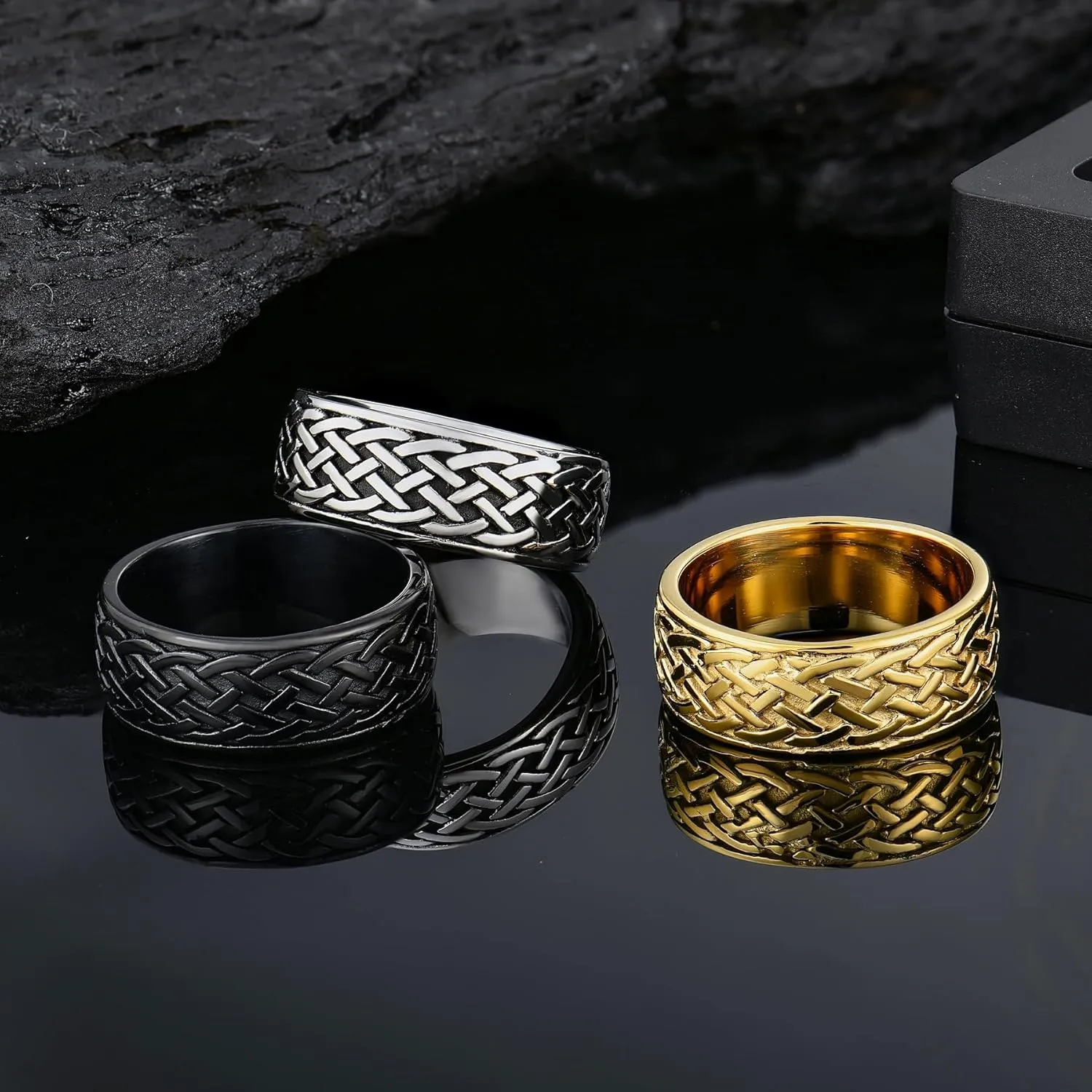 YL Men's Twisted Knot Rings Titanium Steel Celtic Knot Ring Infinity Wedding Band Vintage Statement Jewelry