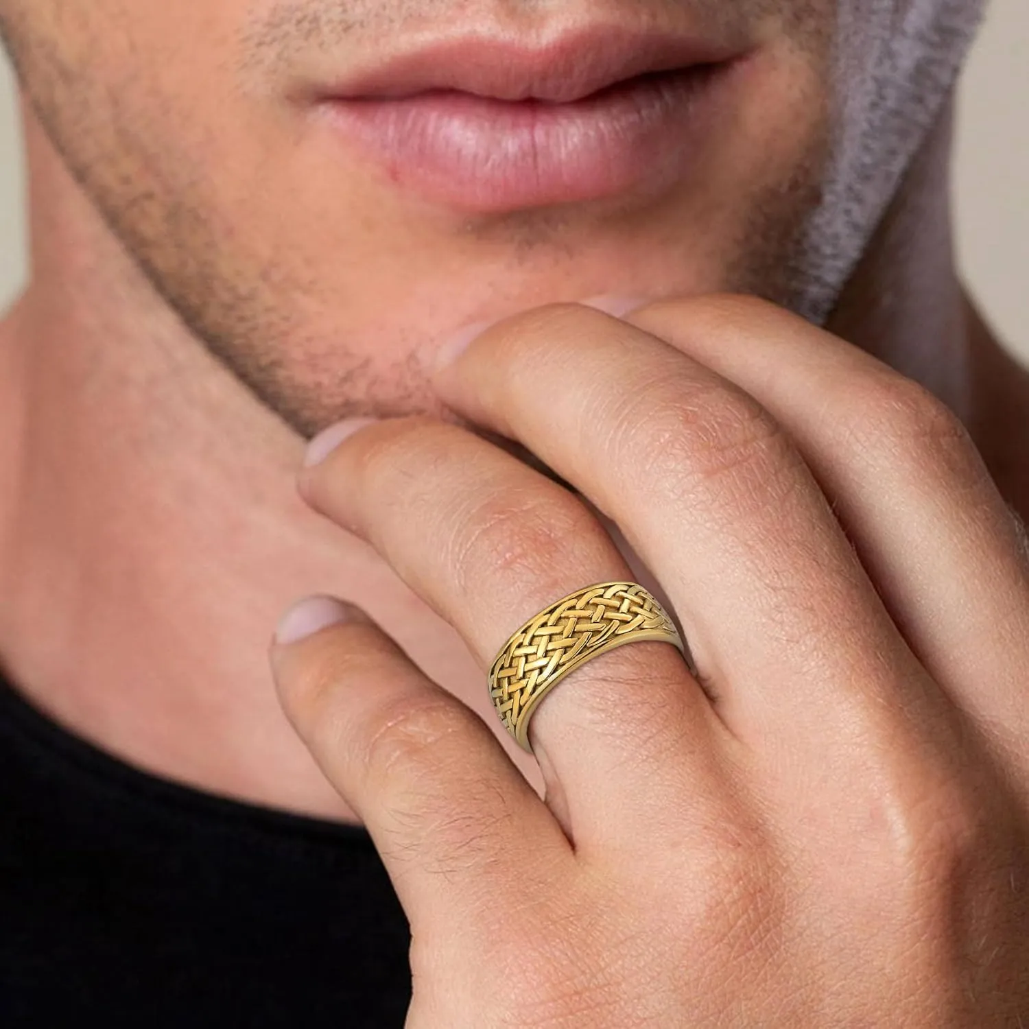 YL Men's Twisted Knot Rings Titanium Steel Celtic Knot Ring Infinity Wedding Band Vintage Statement Jewelry