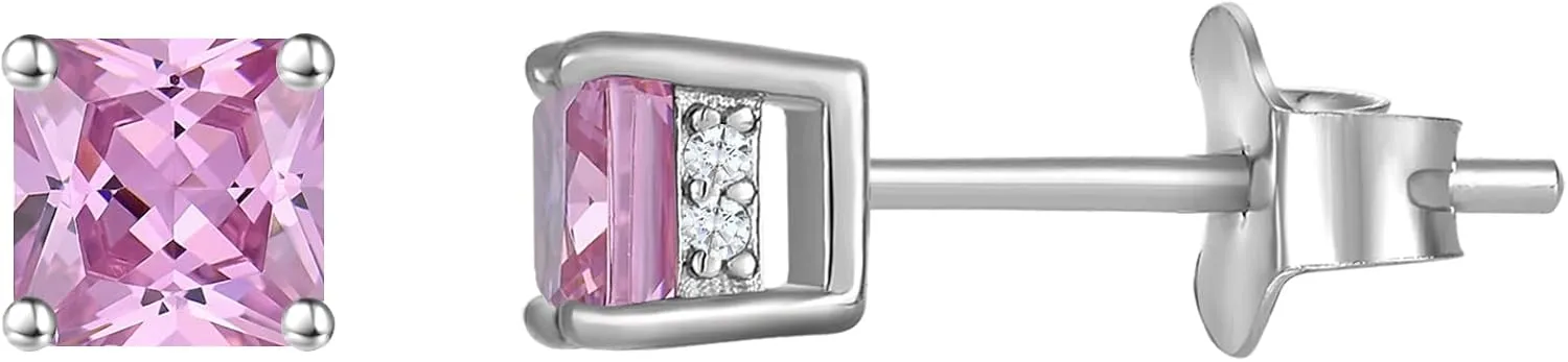 YL Solitaire Square Earrings 925 Sterling Silver Stud Earrings 4-8 MM Princess Cut Birthstone Jewelry for Women