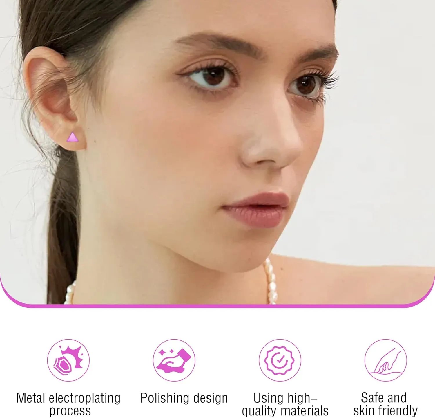 ZDE Women Flat Back Triangle Earrings Non-Nickel Earrings Titanium Hypoallergenic Cartilage Earrings Stud for Sensitive Ears Simple Classic 5mm Flat Stud Earrings