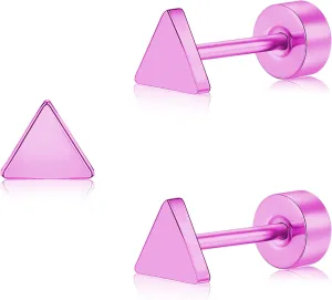 ZDE Women Flat Back Triangle Earrings Non-Nickel Earrings Titanium Hypoallergenic Cartilage Earrings Stud for Sensitive Ears Simple Classic 5mm Flat Stud Earrings