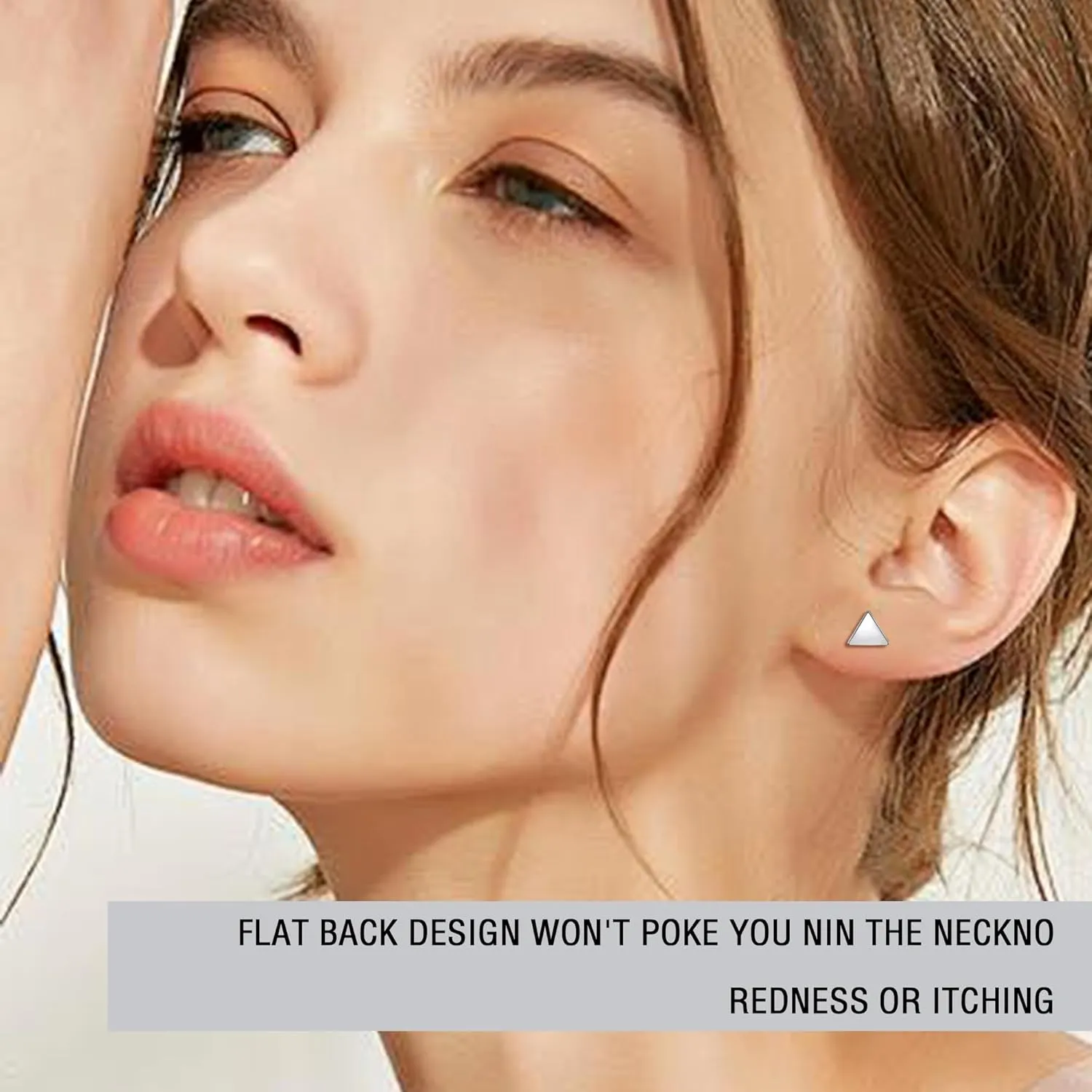 ZDE Women Flat Back Triangle Earrings Non-Nickel Earrings Titanium Hypoallergenic Cartilage Earrings Stud for Sensitive Ears Simple Classic 5mm Flat Stud Earrings