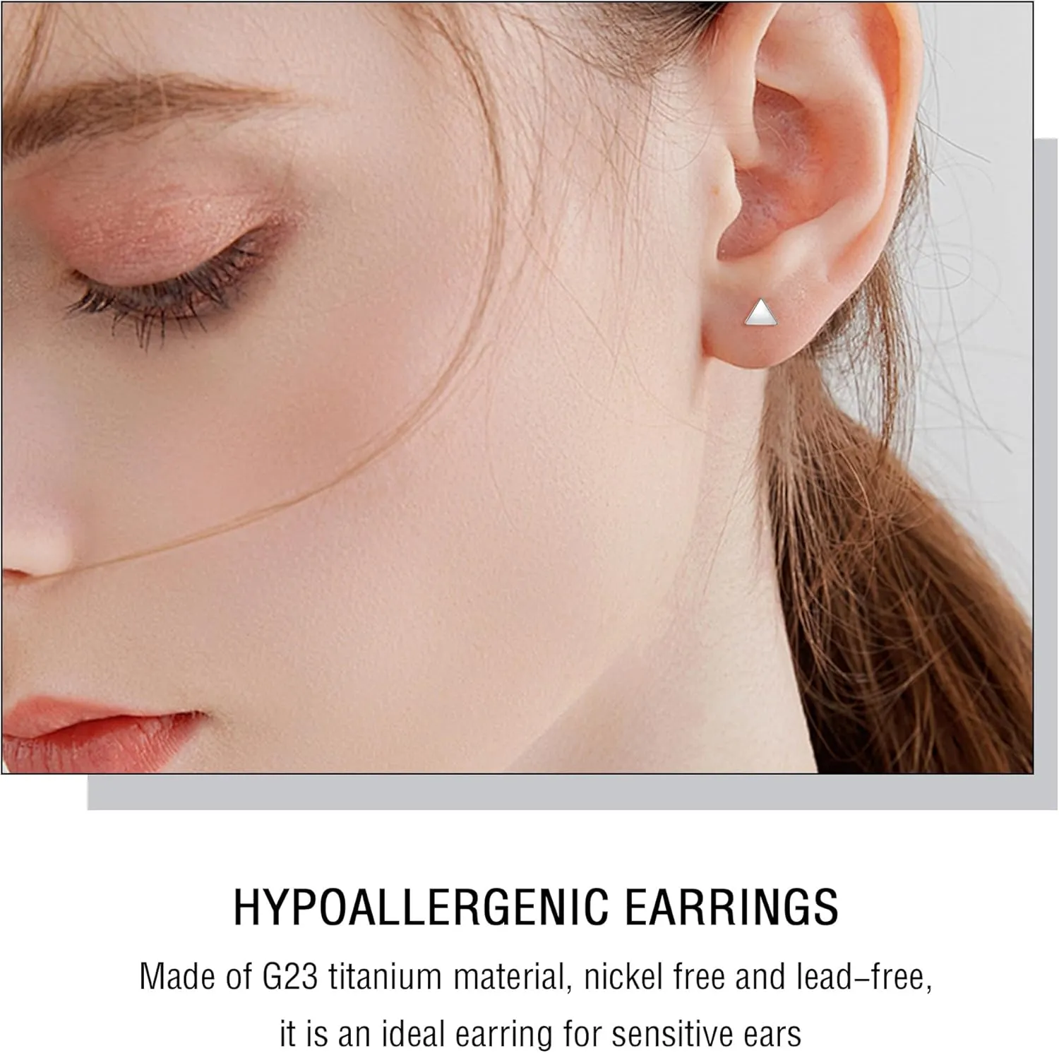 ZDE Women Flat Back Triangle Earrings Non-Nickel Earrings Titanium Hypoallergenic Cartilage Earrings Stud for Sensitive Ears Simple Classic 5mm Flat Stud Earrings