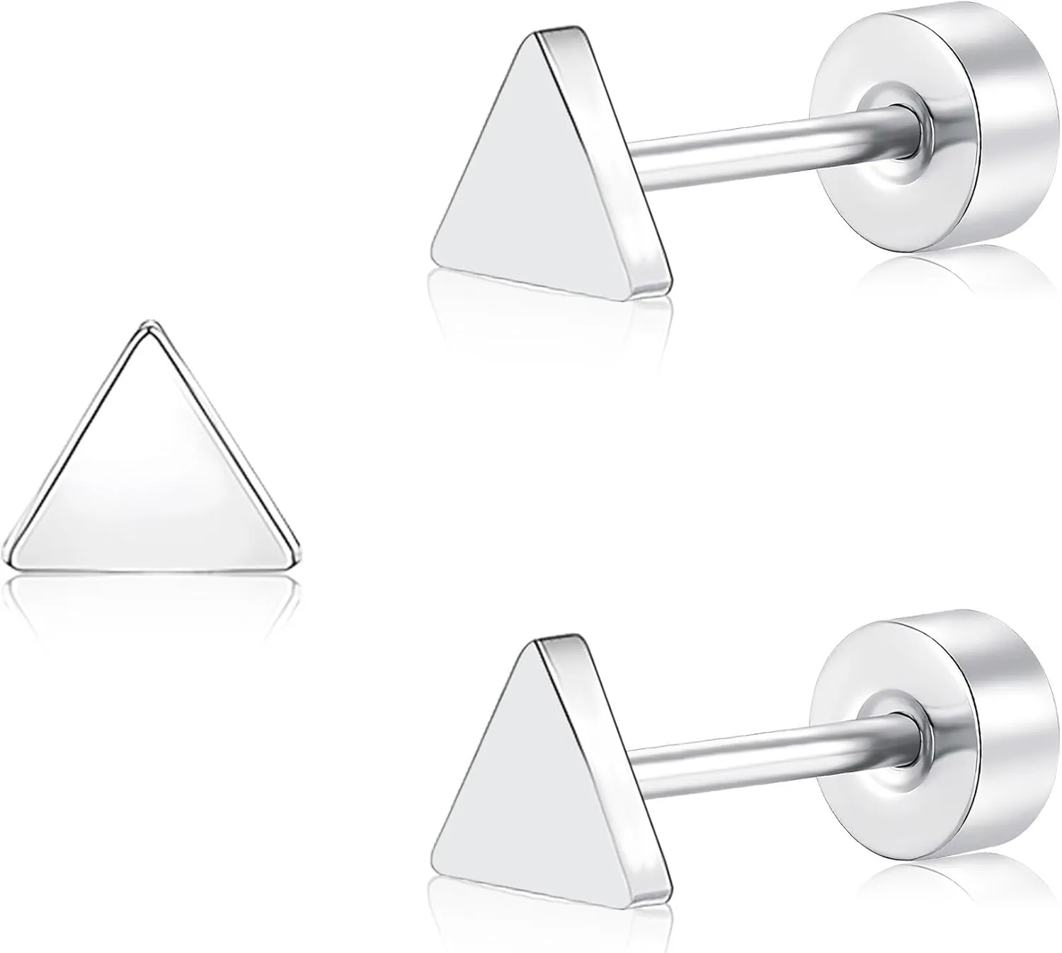 ZDE Women Flat Back Triangle Earrings Non-Nickel Earrings Titanium Hypoallergenic Cartilage Earrings Stud for Sensitive Ears Simple Classic 5mm Flat Stud Earrings