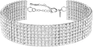 Zealmer Rhinestone Choker Necklaces Silver Sparkling Diamond Choker Crystal Rhinestone Glitter Necklace Gold Plated Jewelry Gifts for Women Bridal Wedding Bridesmaid