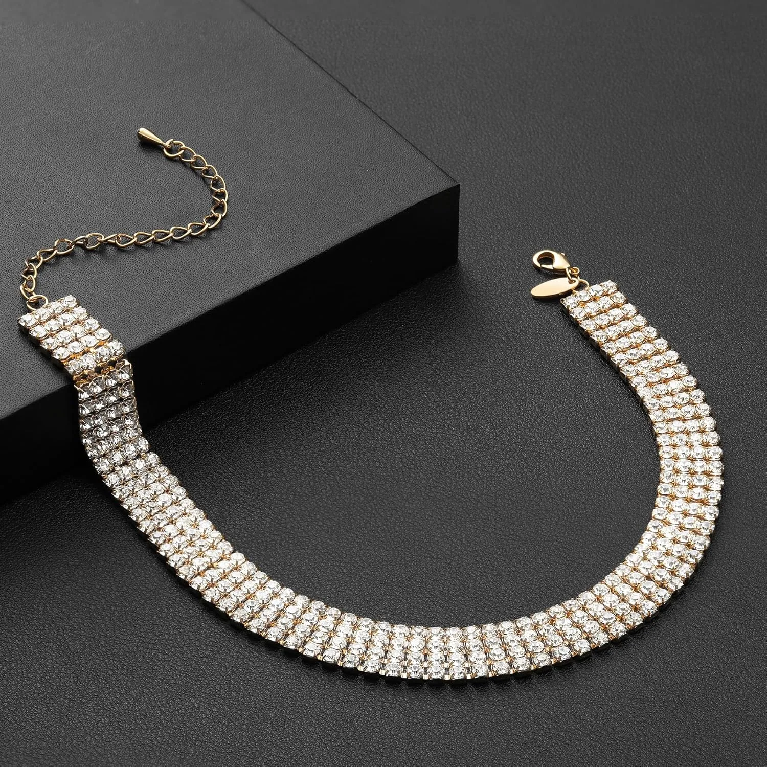 Zealmer Rhinestone Choker Necklaces Silver Sparkling Diamond Choker Crystal Rhinestone Glitter Necklace Gold Plated Jewelry Gifts for Women Bridal Wedding Bridesmaid