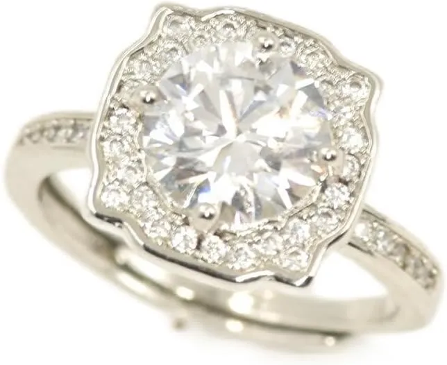 Zircon PT950 Platinum Plated Open Ring Sparkling Classic Elegant Design