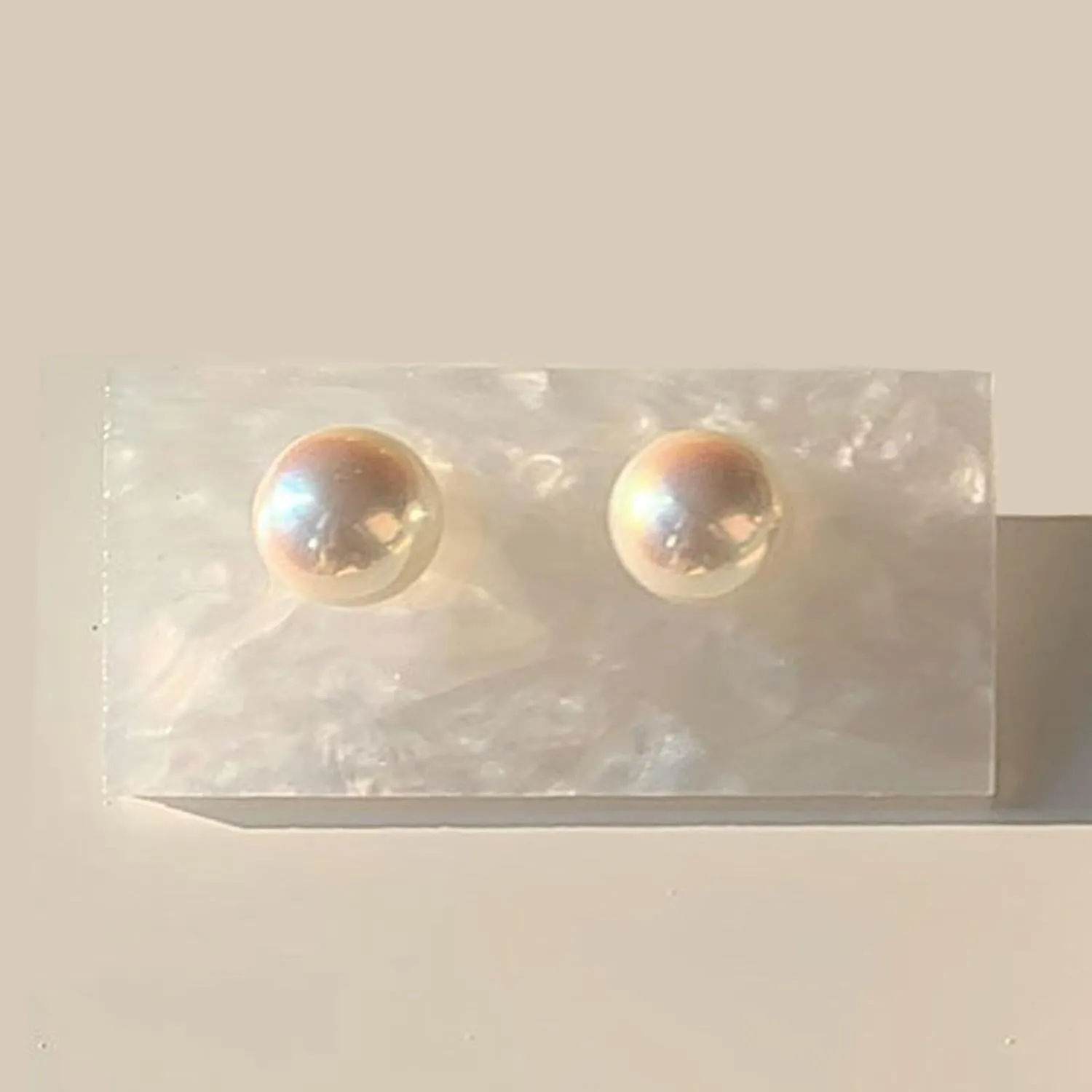 ZLP Big Pearl Earrings for Women, Oversize 14/12/10mm Classic Round Strong Light Simulated Shell Pearl Earrings 14K Gold Plated Sterling Silver Stud